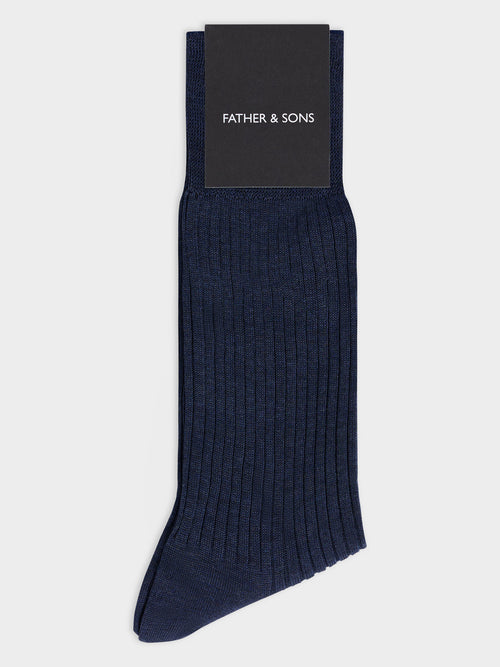 Chaussettes en coton fil d'Ecosse bleu indigo - Father & Sons - 1