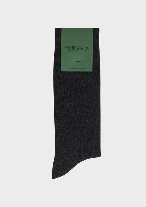 Chaussettes en coton mélangé uni gris anthracite chiné - Father & Sons - 1