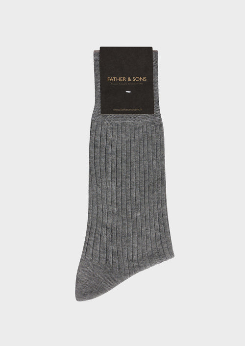 Chaussettes en coton fil d'Ecosse uni gris moyen - Father & Sons - 1