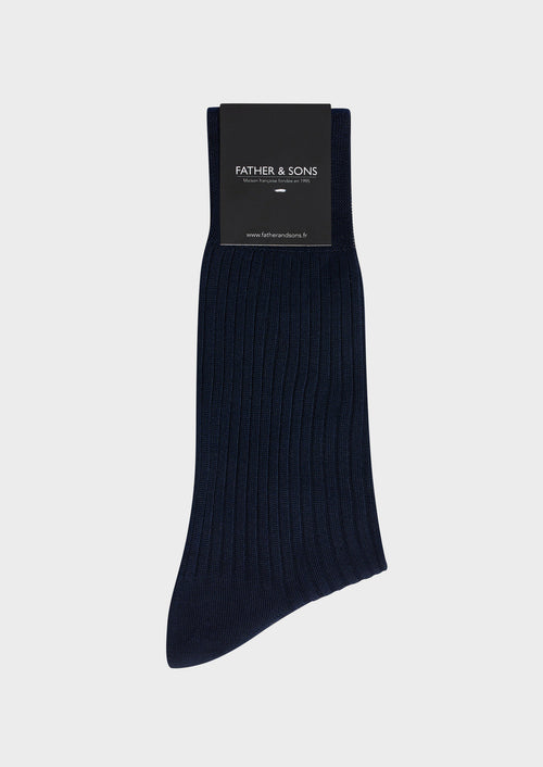 Chaussettes en coton fil d'Ecosse uni marine - Father & Sons - 1