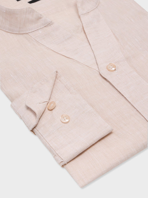 Chemise Slim en lin beige à col tunisien - Father & Sons - 3