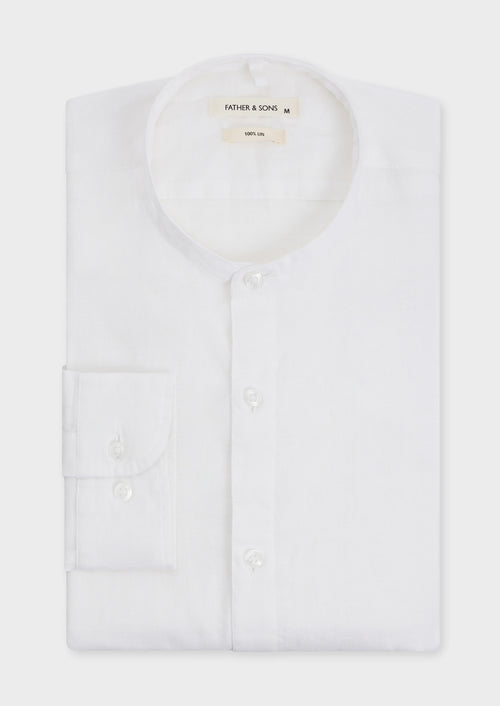 Chemise Slim en lin blanc à col officier - Father & Sons - 1