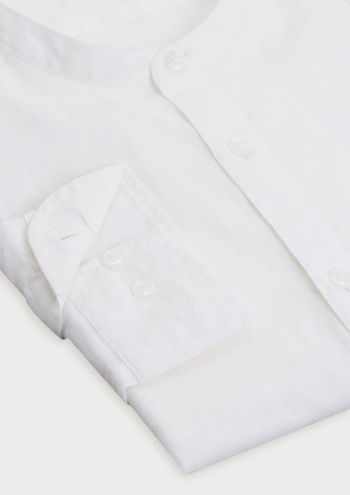 Chemise Slim en lin blanc à col officier - Father & Sons - 3
