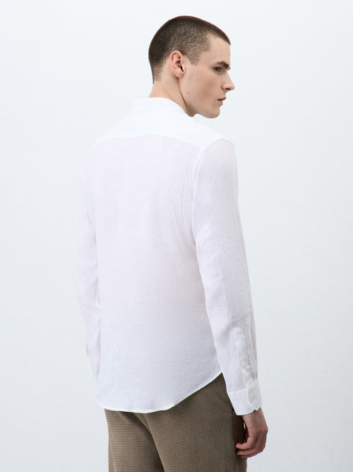 Chemise Slim en lin blanc à col tunisien - Father & Sons - 2