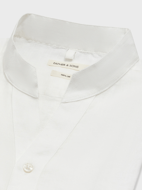 Chemise Slim en lin blanc à col tunisien - Father & Sons - 5