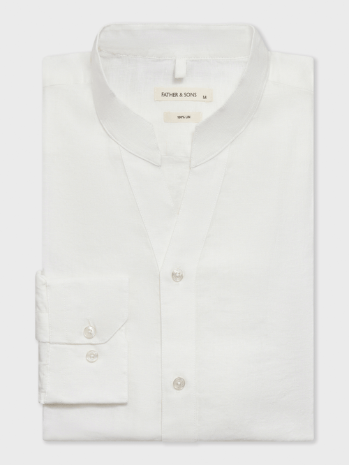 Chemise Slim en lin blanc à col tunisien - Father & Sons - 4