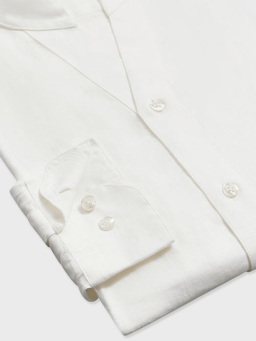 Chemise Slim en lin blanc à col tunisien - Father & Sons - 6
