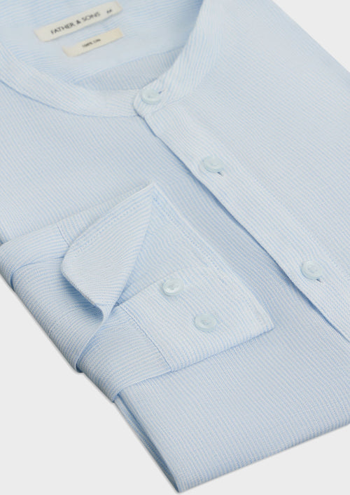 Chemise Slim en lin bleu ciel à rayures à col officier - Father & Sons - 3