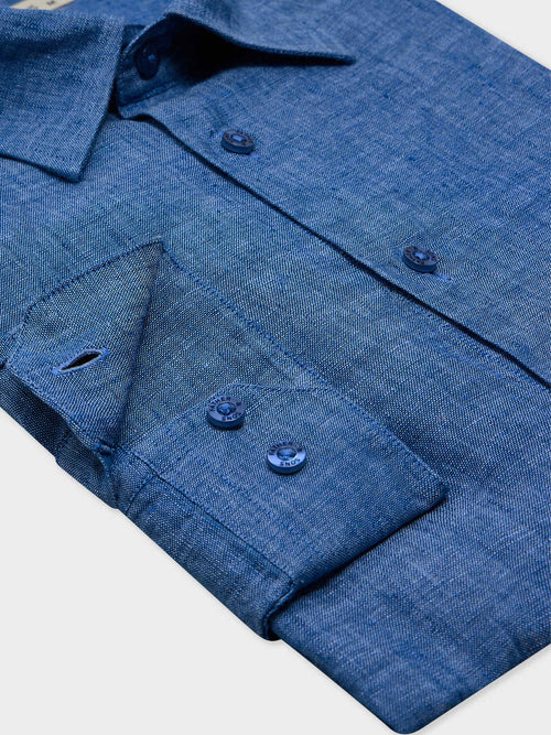 Chemise Slim en lin bleu indigo - Father & Sons - 3