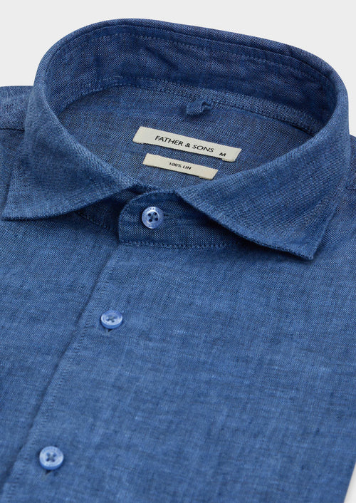Chemise Slim en lin bleu indigo - Father & Sons - 2