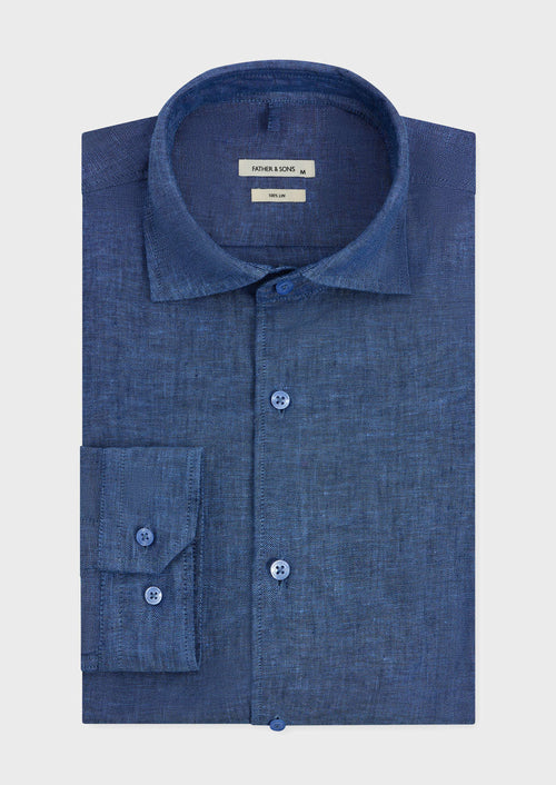 Chemise Slim en lin bleu indigo - Father & Sons - 1