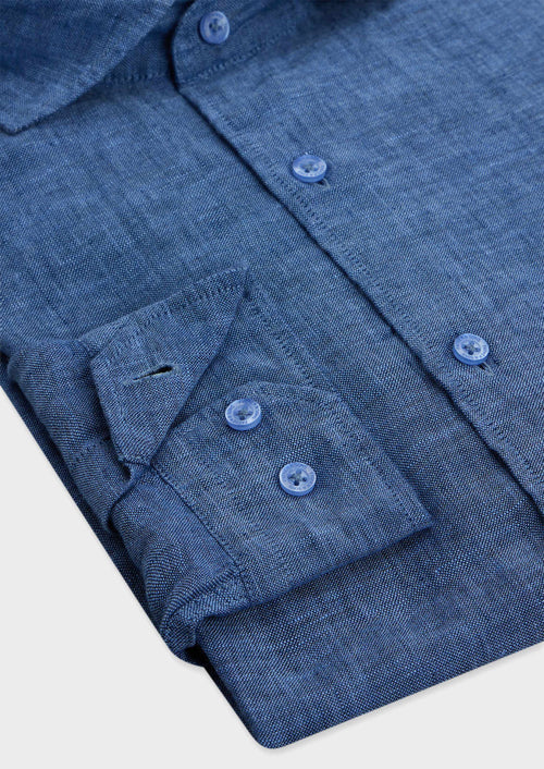 Chemise Slim en lin bleu indigo - Father & Sons - 3