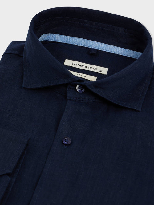 Chemise Slim en lin bleu marine - Father & Sons - 2