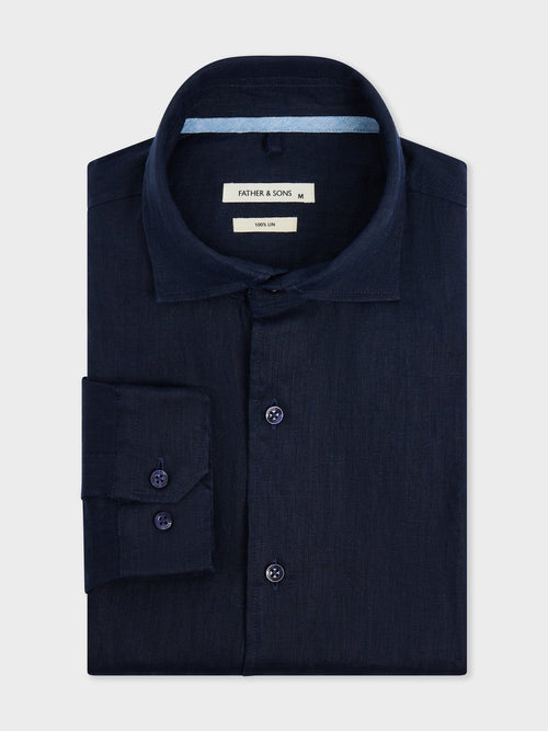 Chemise Slim en lin bleu marine - Father & Sons - 1