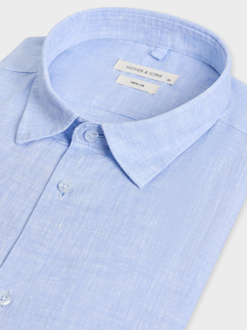 Chemise slim en lin bleu azur - Father & Sons - 2