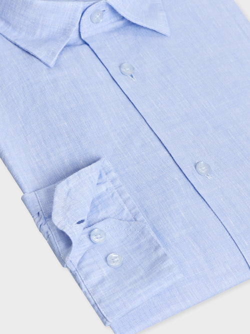Chemise slim en lin bleu azur - Father & Sons - 3