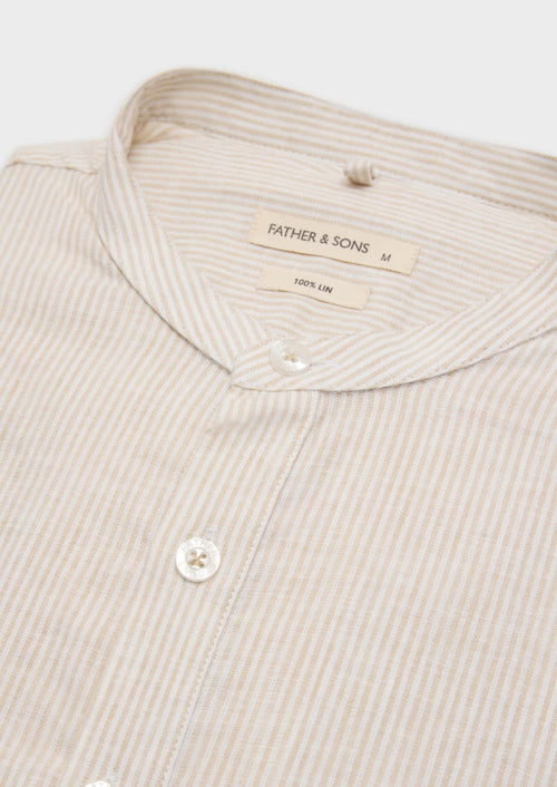 Chemise sport Slim en lin blanc à rayures beiges à col officier - Father & Sons - 2