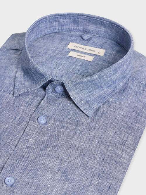 Chemise sport Slim en lin uni bleu chambray - Father & Sons - 2