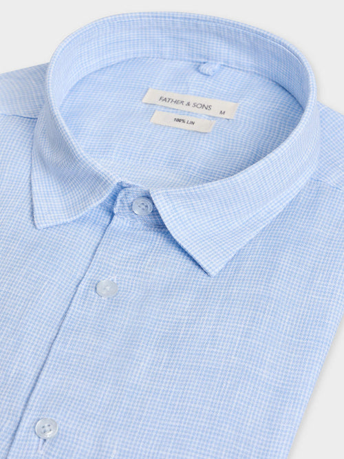 Chemise sport Slim en lin bleu ciel à carreaux blancs - Father & Sons - 2