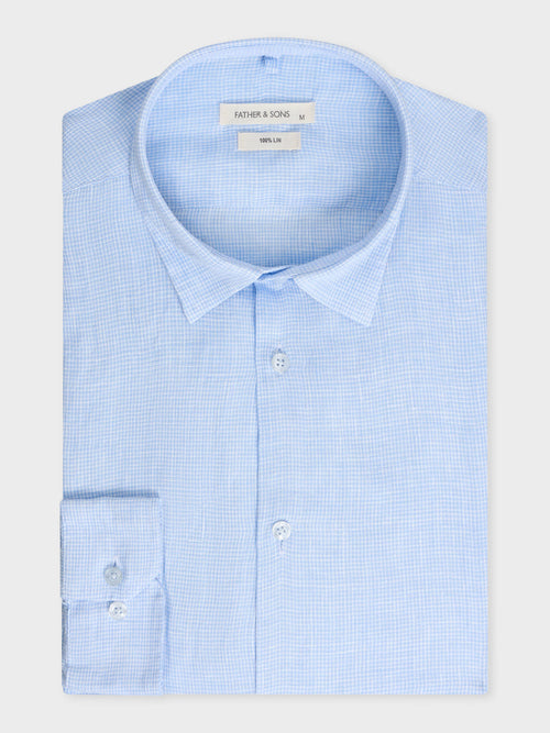 Chemise sport Slim en lin bleu ciel à carreaux blancs - Father & Sons - 1