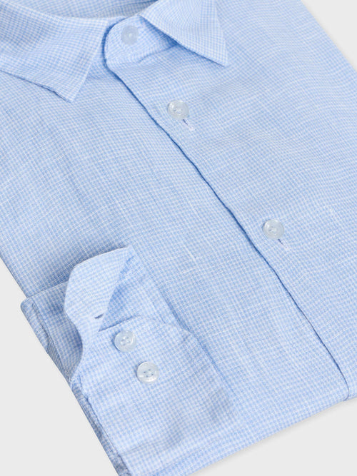 Chemise sport Slim en lin bleu ciel à carreaux blancs - Father & Sons - 3