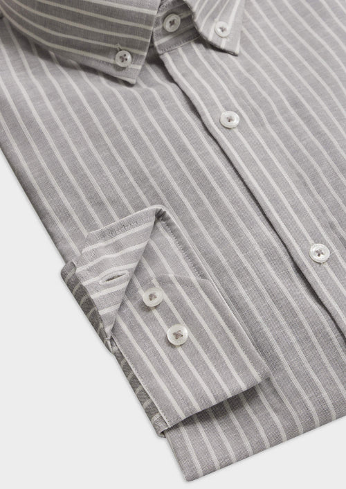 Chemise sport Slim en lin et coton gris à rayures blanches - Father & Sons - 3