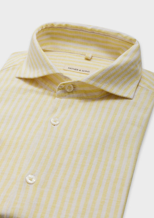 Chemise sport Slim en lin et coton blancs à rayures jaunes - Father & Sons - 2
