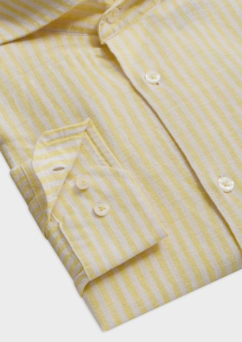 Chemise sport Slim en lin et coton blancs à rayures jaunes - Father & Sons - 3