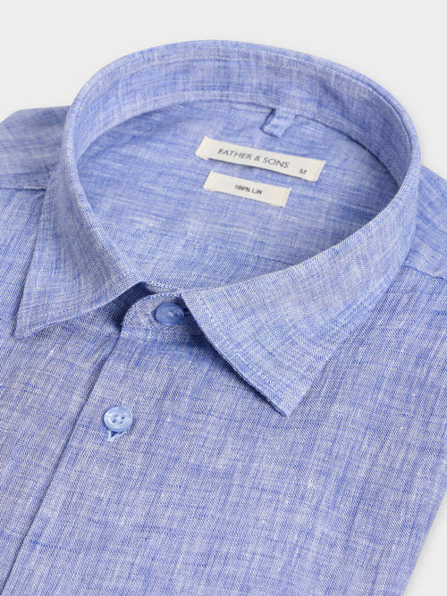 Chemise sport Slim en lin uni bleu jeans - Father & Sons - 2