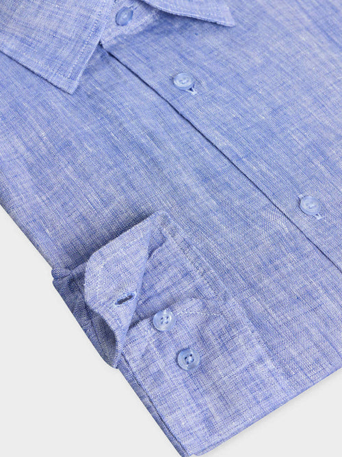 Chemise sport Slim en lin uni bleu jeans - Father & Sons - 3