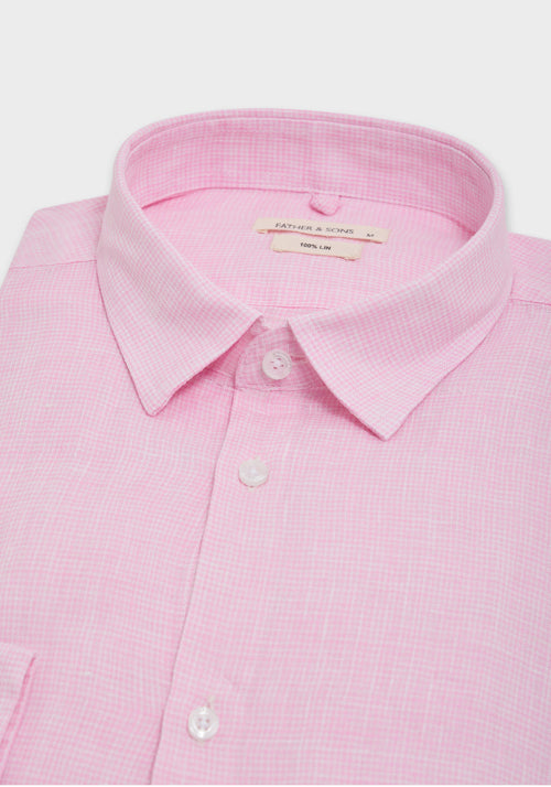 Chemise sport Slim en lin rose à carreaux blancs - Father & Sons - 2