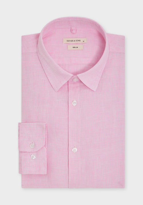 Chemise sport Slim en lin rose à carreaux blancs - Father & Sons - 1