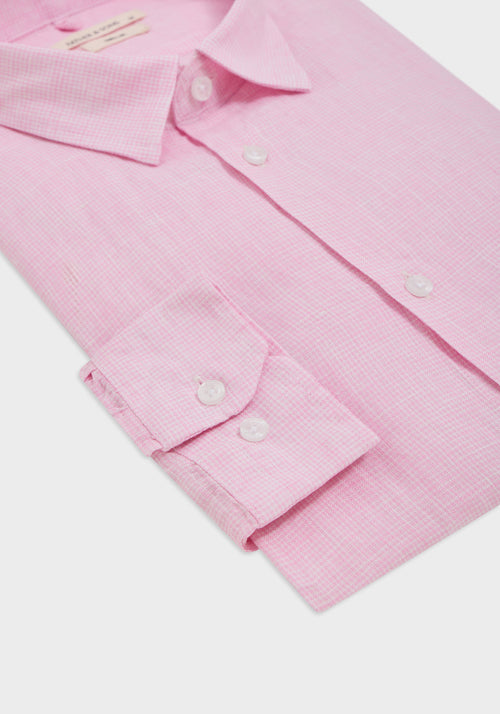 Chemise sport Slim en lin rose à carreaux blancs - Father & Sons - 3