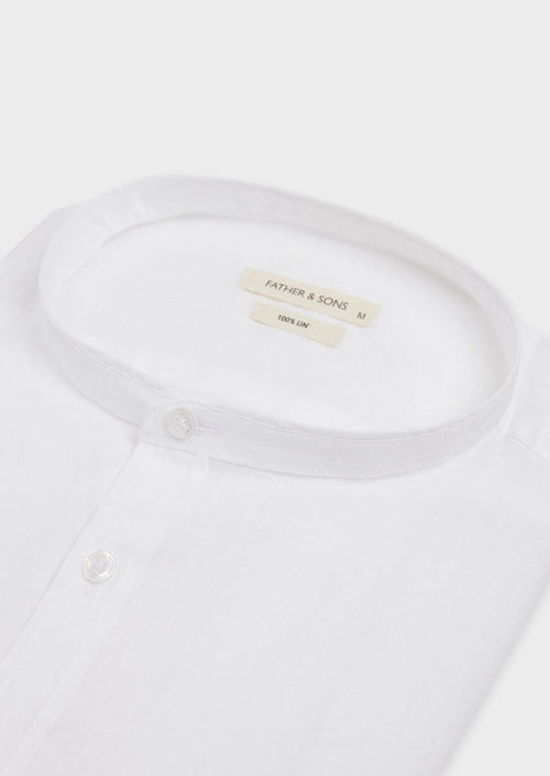 Chemise sport Slim en lin uni blanc à col officier - Father & Sons - 2