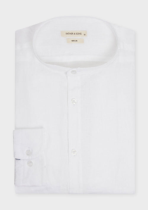 Chemise sport Slim en lin uni blanc à col officier - Father & Sons - 1