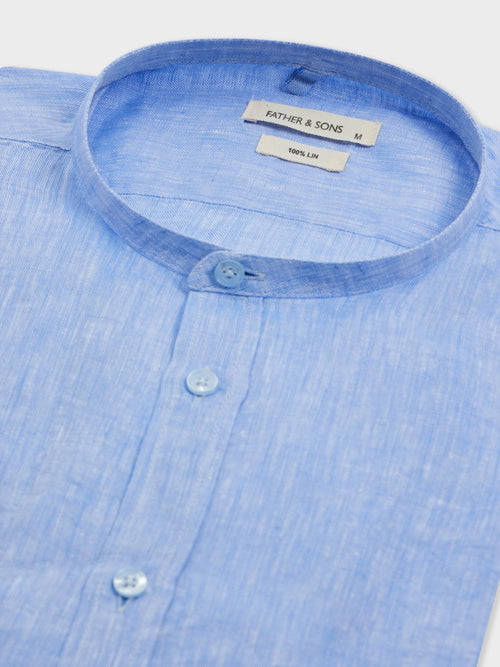 Chemise Slim en lin bleu à col officier - Father & Sons - 2