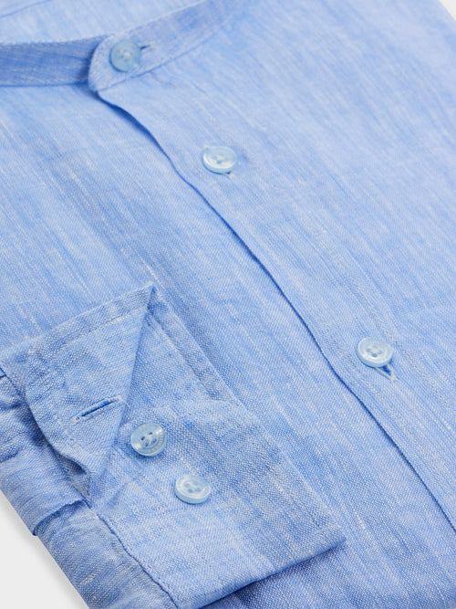 Chemise Slim en lin bleu à col officier - Father & Sons - 3