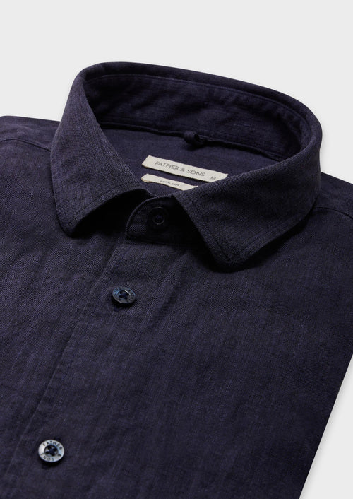 Chemise sport Slim en lin uni bleu marine - Father & Sons - 2