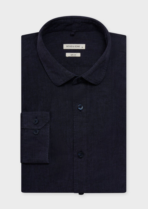 Chemise sport Slim en lin uni bleu marine - Father & Sons - 1