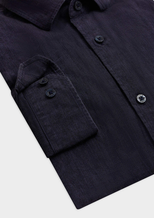 Chemise sport Slim en lin uni bleu marine - Father & Sons - 3