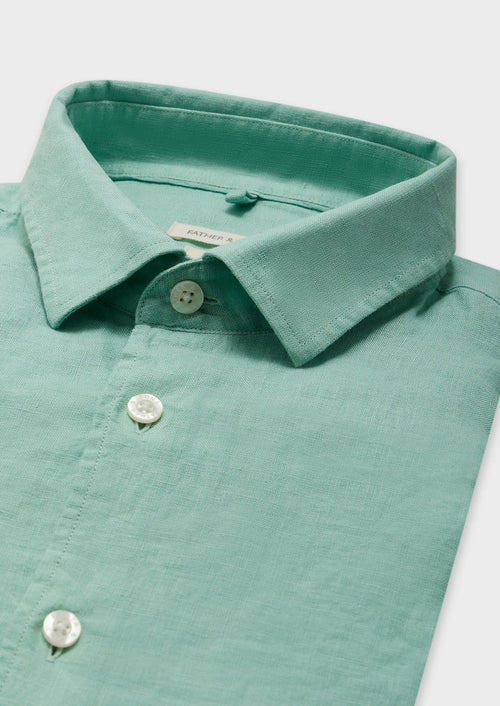 Chemise sport Slim en lin uni vert - Father & Sons - 2