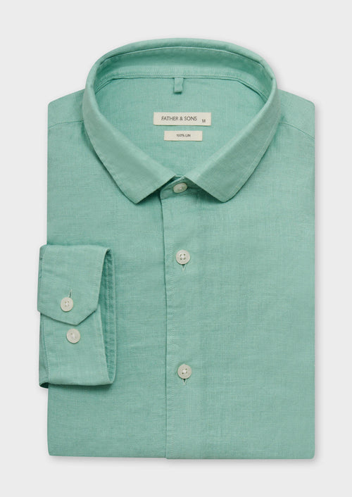Chemise sport Slim en lin uni vert - Father & Sons - 1