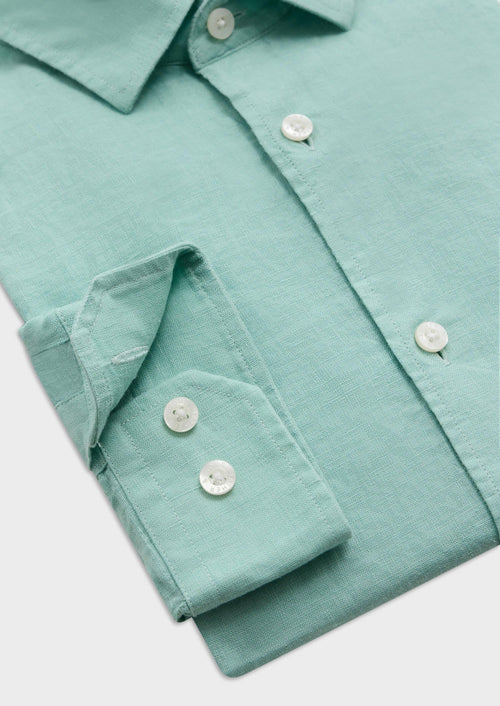 Chemise sport Slim en lin uni vert - Father & Sons - 3