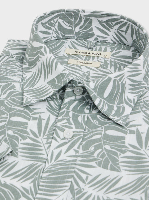 Chemise manches courtes Slim en popeline de coton à motif fleuri kaki - Father & Sons - 2