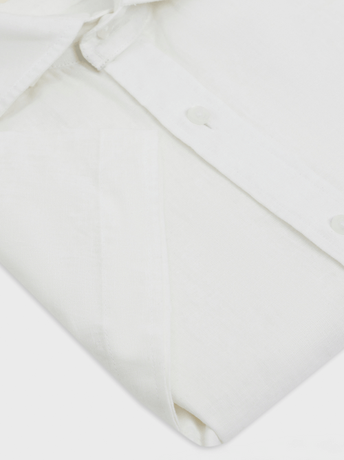 Chemise manches courtes Slim en popeline de coton et lin blancs - Father & Sons - 3