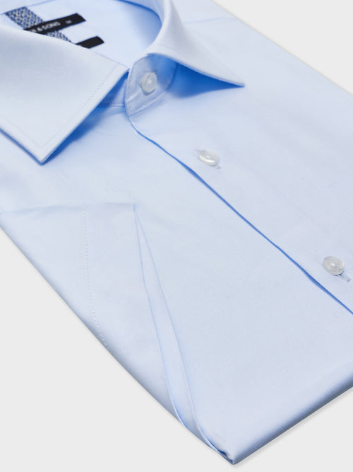 Chemise manches courtes Slim en twill de coton bleu ciel - Father & Sons - 3