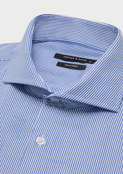 Chemise manches courtes Slim en coton Jacquard blanc à rayures bleu classique - Father & Sons - 2