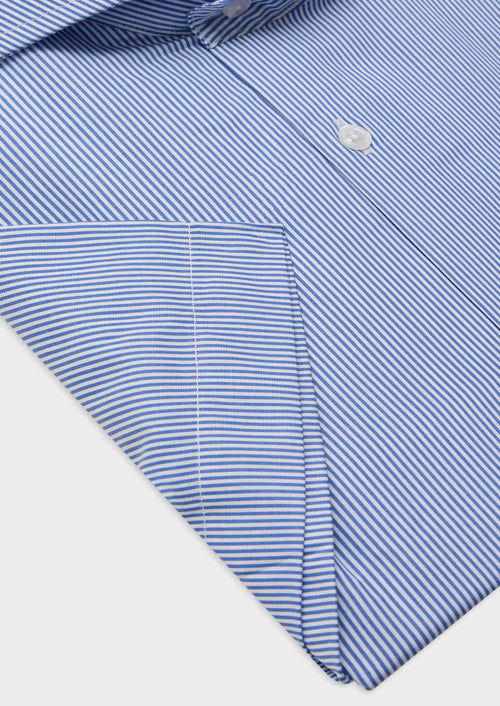Chemise manches courtes Slim en coton Jacquard blanc à rayures bleu classique - Father & Sons - 3