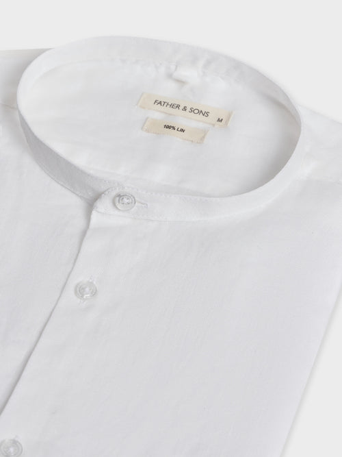 Chemise manches courtes Slim en popeline de lin uni blanc à col officier - Father & Sons - 2