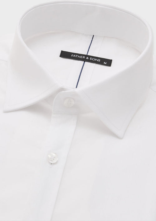 Chemise manches courtes Slim en coton façonné uni blanc - Father & Sons - 2